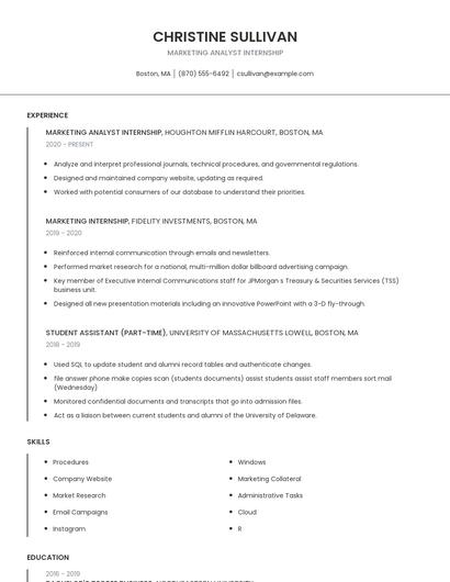 Marketing Analyst Internship Resume