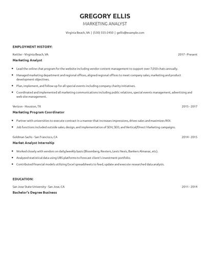Marketing Analyst Resume