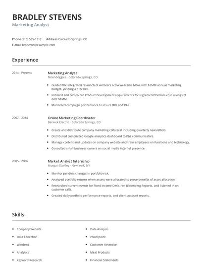 Marketing Analyst Resume