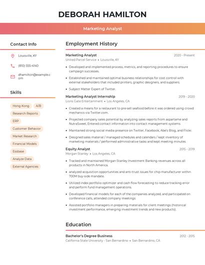 Marketing Analyst Resume