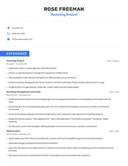 Marketing Analyst Resume