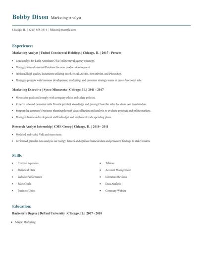 Marketing Analyst Resume