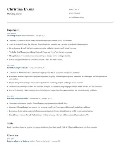 Marketing Analyst Resume
