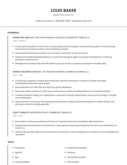Marketing Analyst Resume