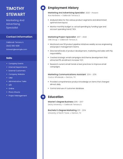 Marketing And Advertising Specialist Resume