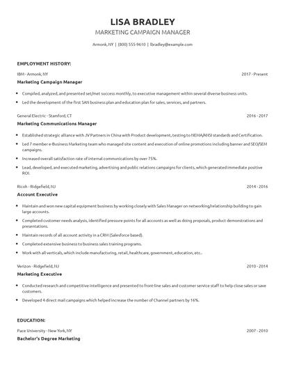 Marketing Campaign Manager Resume