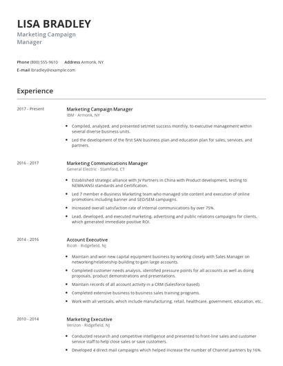 Marketing Campaign Manager Resume