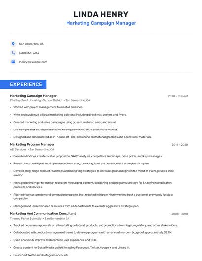 Marketing Campaign Manager Resume