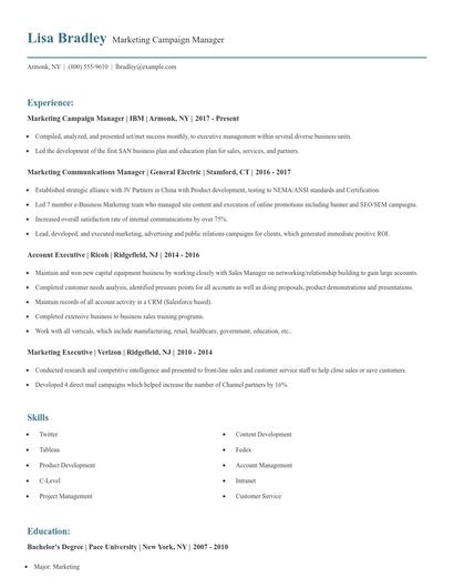 Marketing Campaign Manager Resume