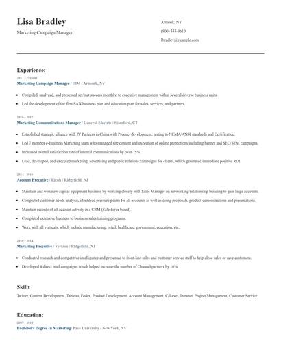 Marketing Campaign Manager Resume
