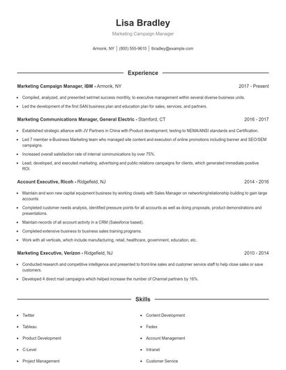 Marketing Campaign Manager Resume