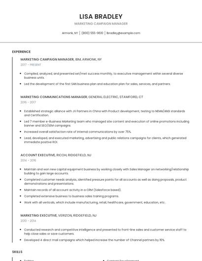 Marketing Campaign Manager Resume