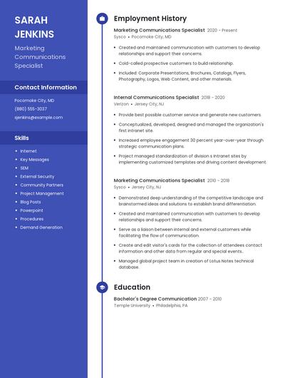 Marketing Communications Specialist Resume