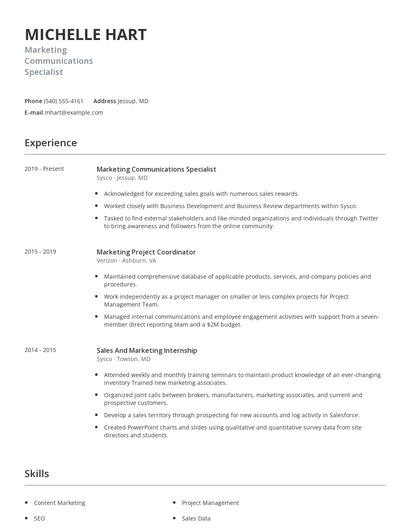 Marketing Communications Specialist Resume
