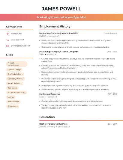 Marketing Communications Specialist Resume