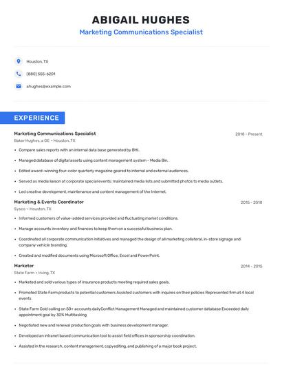 Marketing Communications Specialist Resume