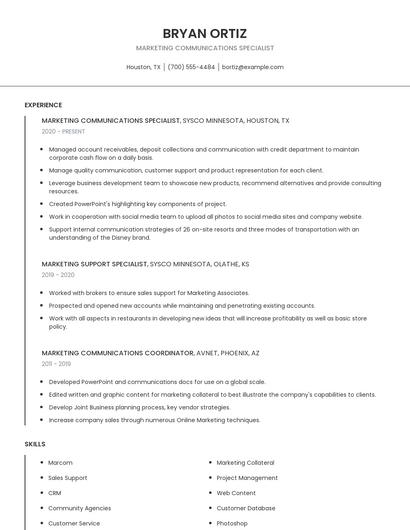 Marketing Communications Specialist Resume