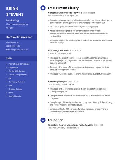 Marketing Communications Writer Resume