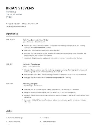 Marketing Communications Writer Resume