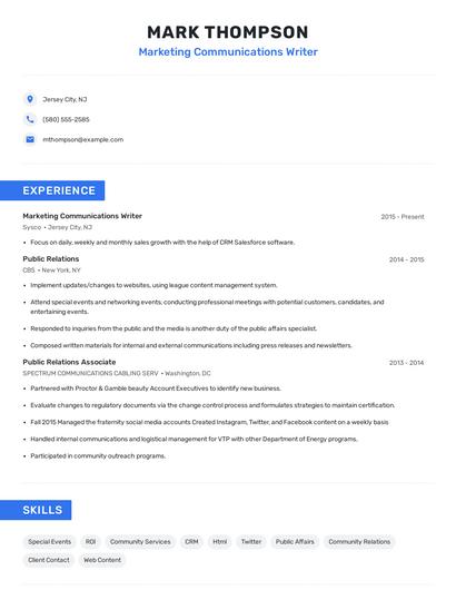Marketing Communications Writer Resume