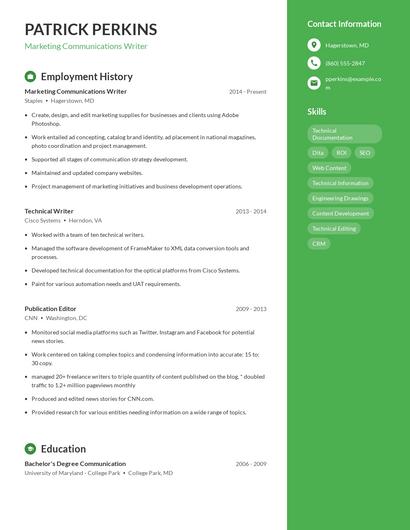 Marketing Communications Writer Resume