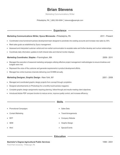 Marketing Communications Writer Resume