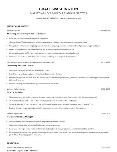 Marketing & Community Relations Director Resume