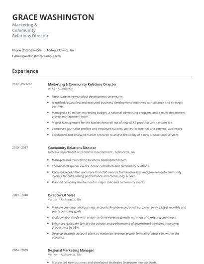 Marketing & Community Relations Director Resume