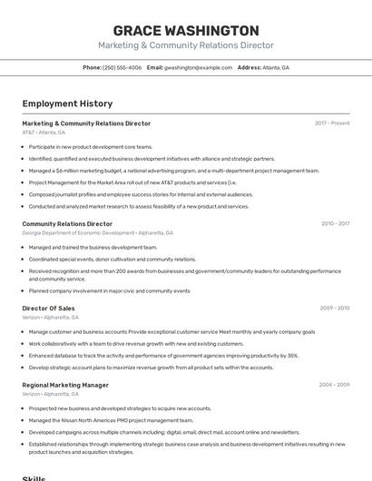 Marketing & Community Relations Director Resume