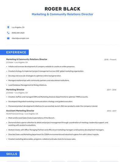 Marketing & Community Relations Director Resume