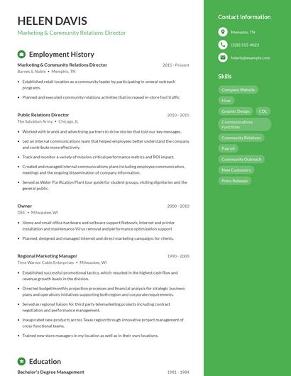 Marketing & Community Relations Director Resume