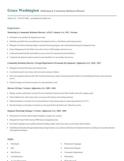Marketing & Community Relations Director Resume