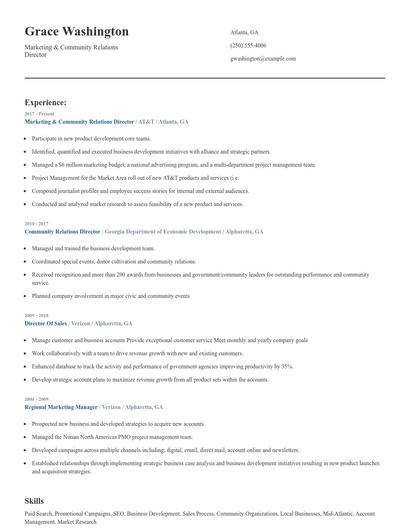 Marketing & Community Relations Director Resume