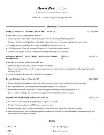 Marketing & Community Relations Director Resume