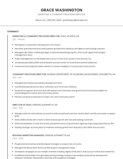 Marketing & Community Relations Director Resume