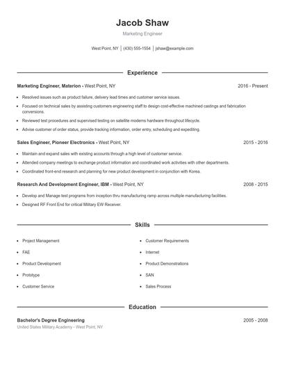 Marketing Engineer Resume