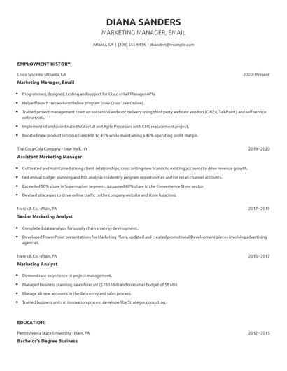 Marketing Manager, Email Resume