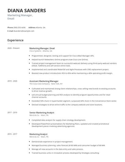 Marketing Manager, Email Resume