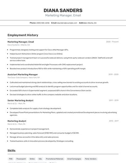 Marketing Manager, Email Resume