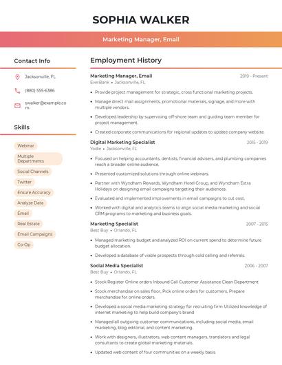 Marketing Manager, Email Resume