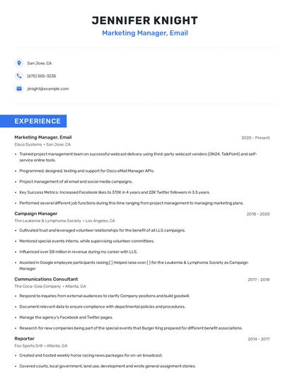 Marketing Manager, Email Resume
