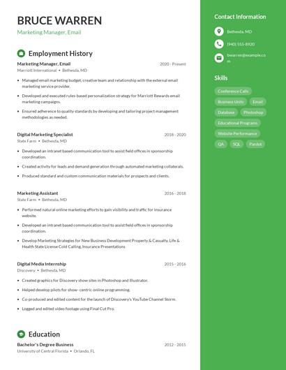 Marketing Manager, Email Resume