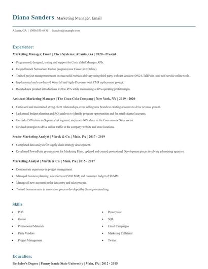 Marketing Manager, Email Resume