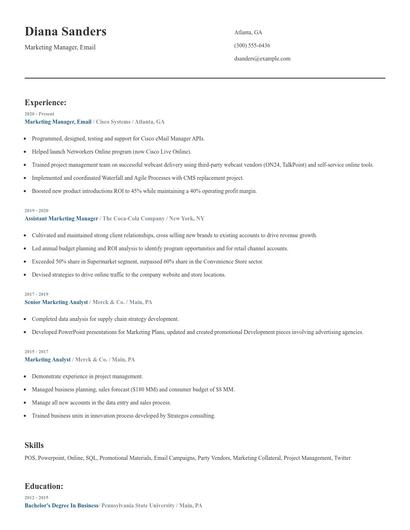 Marketing Manager, Email Resume