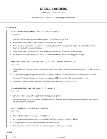 Marketing Manager, Email Resume