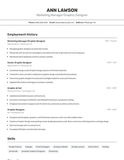 Marketing Manager/Graphic Designer Resume