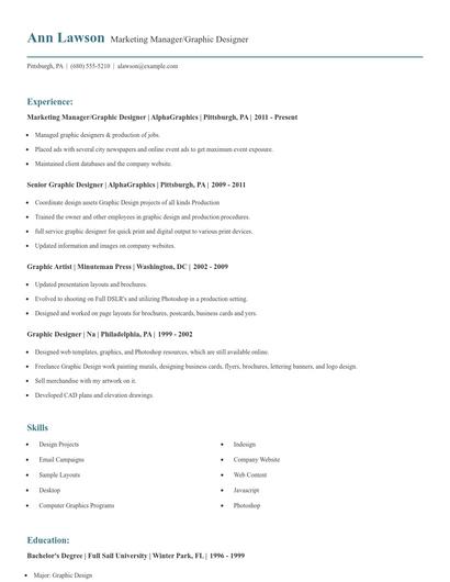Marketing Manager/Graphic Designer Resume