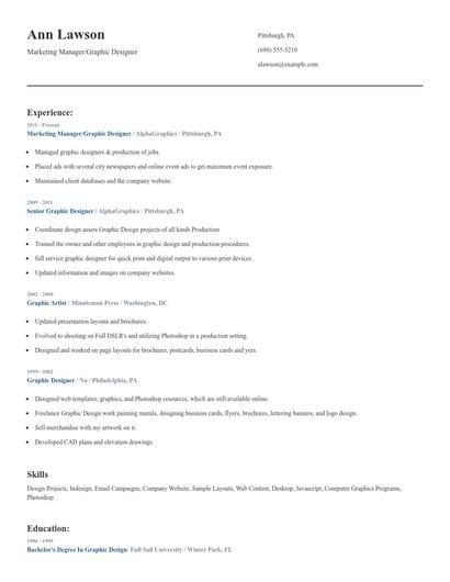 Marketing Manager/Graphic Designer Resume