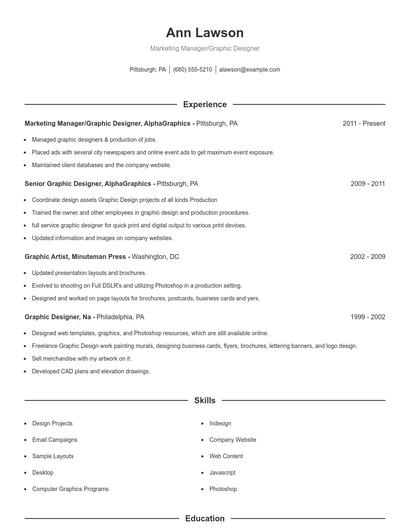 Marketing Manager/Graphic Designer Resume