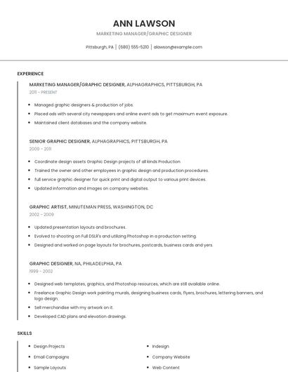 Marketing Manager/Graphic Designer Resume